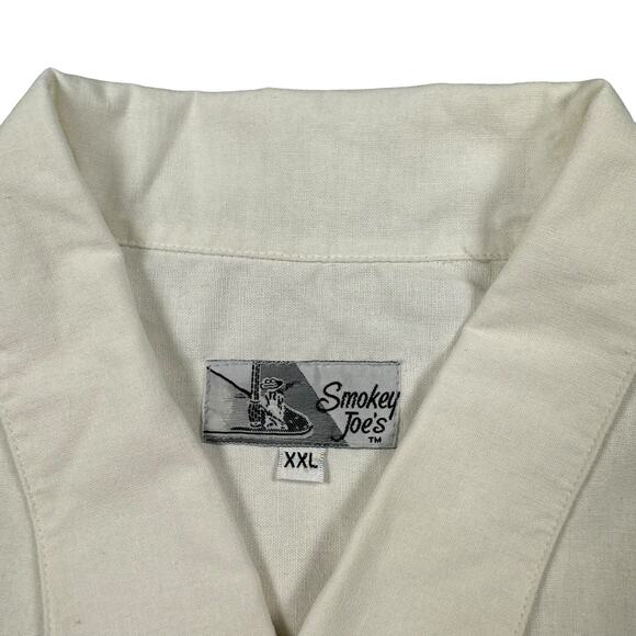 Linen Shirt Men's XXL Vintage Smokey Joes Embroidered Floral Design White Button - Picture 9 of 11